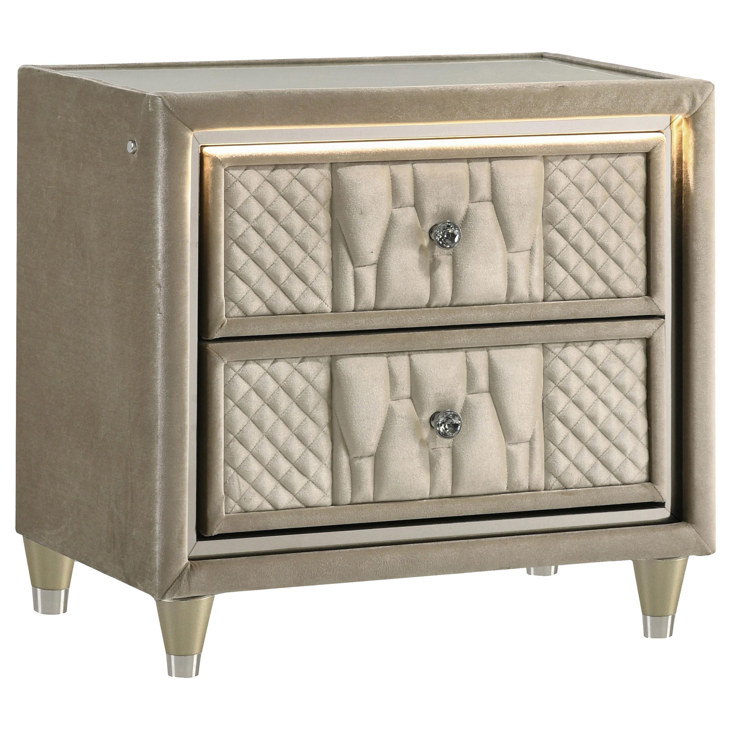 Coaster Furniture Lorient 222662 2-drawer LED Nightstand with USB - Ivory/Camel IMAGE 1